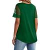 imageOFEEFAN Casual V Neck T Shirts for Women Lace Short Sleeve Curved Hem Tops Loose Fit03green