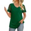 imageOFEEFAN Casual V Neck T Shirts for Women Lace Short Sleeve Curved Hem Tops Loose Fit03green