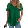 imageOFEEFAN Casual V Neck T Shirts for Women Lace Short Sleeve Curved Hem Tops Loose Fit03green