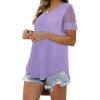 imageOFEEFAN Casual V Neck T Shirts for Women Lace Short Sleeve Curved Hem Tops Loose Fit03lavender