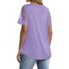 imageOFEEFAN Casual V Neck T Shirts for Women Lace Short Sleeve Curved Hem Tops Loose Fit03lavender