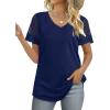 imageOFEEFAN Casual V Neck T Shirts for Women Lace Short Sleeve Curved Hem Tops Loose Fit03navy