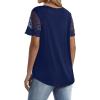 imageOFEEFAN Casual V Neck T Shirts for Women Lace Short Sleeve Curved Hem Tops Loose Fit03navy