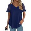 imageOFEEFAN Casual V Neck T Shirts for Women Lace Short Sleeve Curved Hem Tops Loose Fit03navy