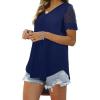 imageOFEEFAN Casual V Neck T Shirts for Women Lace Short Sleeve Curved Hem Tops Loose Fit03navy