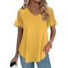 imageOFEEFAN Casual V Neck T Shirts for Women Lace Short Sleeve Curved Hem Tops Loose Fit03yellow
