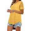 imageOFEEFAN Casual V Neck T Shirts for Women Lace Short Sleeve Curved Hem Tops Loose Fit03yellow