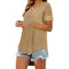 imageOFEEFAN Casual V Neck T Shirts for Women Lace Short Sleeve Curved Hem Tops Loose Fit06khaki