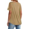 imageOFEEFAN Casual V Neck T Shirts for Women Lace Short Sleeve Curved Hem Tops Loose Fit06khaki