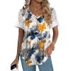 imageOFEEFAN Casual V Neck T Shirts for Women Lace Short Sleeve Curved Hem Tops Loose Fit07print Floral Tie Dye