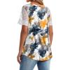 imageOFEEFAN Casual V Neck T Shirts for Women Lace Short Sleeve Curved Hem Tops Loose Fit07print Floral Tie Dye