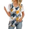 imageOFEEFAN Casual V Neck T Shirts for Women Lace Short Sleeve Curved Hem Tops Loose Fit07print Floral Tie Dye