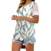 imageOFEEFAN Casual V Neck T Shirts for Women Lace Short Sleeve Curved Hem Tops Loose Fit07print Multi Leaf