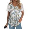 imageOFEEFAN Casual V Neck T Shirts for Women Lace Short Sleeve Curved Hem Tops Loose Fit07print Multi Leaf