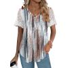 imageOFEEFAN Casual V Neck T Shirts for Women Lace Short Sleeve Curved Hem Tops Loose Fit07print Tie Dye