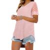 imageOFEEFAN Casual V Neck T Shirts for Women Lace Short Sleeve Curved Hem Tops Loose Fit07printed Striped
