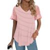 imageOFEEFAN Casual V Neck T Shirts for Women Lace Short Sleeve Curved Hem Tops Loose Fit07printed Striped