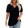 imageOFEEFAN Casual V Neck T Shirts for Women Lace Short Sleeve Curved Hem Tops Loose FitV1 Black