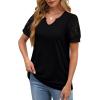 imageOFEEFAN Casual V Neck T Shirts for Women Lace Short Sleeve Curved Hem Tops Loose FitV1 Black