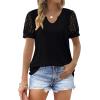 imageOFEEFAN Casual V Neck T Shirts for Women Lace Short Sleeve Curved Hem Tops Loose FitV1 Black