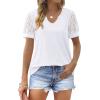 imageOFEEFAN Casual V Neck T Shirts for Women Lace Short Sleeve Curved Hem Tops Loose FitV1 White