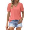 imageOFEEFAN Casual V Neck T Shirts for Women Lace Short Sleeve Curved Hem Tops Loose FitV2 Coral