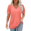 imageOFEEFAN Casual V Neck T Shirts for Women Lace Short Sleeve Curved Hem Tops Loose FitV2 Coral