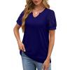 imageOFEEFAN Casual V Neck T Shirts for Women Lace Short Sleeve Curved Hem Tops Loose FitV2 Navy Blue