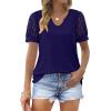 imageOFEEFAN Casual V Neck T Shirts for Women Lace Short Sleeve Curved Hem Tops Loose FitV2 Navy Blue