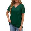 imageOFEEFAN Casual V Neck T Shirts for Women Lace Short Sleeve Curved Hem Tops Loose FitV3 Green