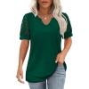 imageOFEEFAN Casual V Neck T Shirts for Women Lace Short Sleeve Curved Hem Tops Loose FitV3 Green
