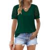 imageOFEEFAN Casual V Neck T Shirts for Women Lace Short Sleeve Curved Hem Tops Loose FitV3 Green