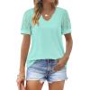 imageOFEEFAN Casual V Neck T Shirts for Women Lace Short Sleeve Curved Hem Tops Loose FitV4 Lake Green