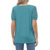 imageOFEEFAN Casual V Neck T Shirts for Women Lace Short Sleeve Curved Hem Tops Loose FitV4 Teal Blue