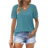 imageOFEEFAN Casual V Neck T Shirts for Women Lace Short Sleeve Curved Hem Tops Loose FitV4 Teal Blue