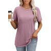 imageOFEEFAN Short Sleeve Tshirts for Women Summer Eyelet Short Sleeve Tops Loose Casual Basic TeeA Dusty Pink