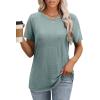 imageOFEEFAN Short Sleeve Tshirts for Women Summer Eyelet Short Sleeve Tops Loose Casual Basic TeeA Teal Green