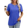 imageOFEEFAN Short Sleeve Tshirts for Women Summer Eyelet Short Sleeve Tops Loose Casual Basic TeeB Blue