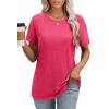 imageOFEEFAN Short Sleeve Tshirts for Women Summer Eyelet Short Sleeve Tops Loose Casual Basic TeeB Hot Pink