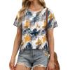 imageOFEEFAN Short Sleeve Tshirts for Women Summer Eyelet Short Sleeve Tops Loose Casual Basic TeeFloral Teal