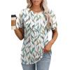 imageOFEEFAN Short Sleeve Tshirts for Women Summer Eyelet Short Sleeve Tops Loose Casual Basic TeePrint Leaf