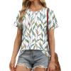 imageOFEEFAN Short Sleeve Tshirts for Women Summer Eyelet Short Sleeve Tops Loose Casual Basic TeePrint Leaf