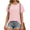 imageOFEEFAN Short Sleeve Tshirts for Women Summer Eyelet Short Sleeve Tops Loose Casual Basic TeeWhite and Pink