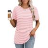 imageOFEEFAN Short Sleeve Tshirts for Women Summer Eyelet Short Sleeve Tops Loose Casual Basic TeeWhite and Pink