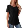 imageOFEEFAN Womens T Shirts Short Sleeve Tops Dressy Casual Blouses Spring Summer Outfits Flowy Pleated Front Scooped Neck1black