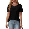 imageOFEEFAN Womens T Shirts Short Sleeve Tops Dressy Casual Blouses Spring Summer Outfits Flowy Pleated Front Scooped Neck1black
