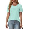 imageOFEEFAN Womens T Shirts Short Sleeve Tops Dressy Casual Blouses Spring Summer Outfits Flowy Pleated Front Scooped Neck2aqua