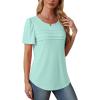 imageOFEEFAN Womens T Shirts Short Sleeve Tops Dressy Casual Blouses Spring Summer Outfits Flowy Pleated Front Scooped Neck2aqua