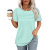 imageOFEEFAN Womens T Shirts Short Sleeve Tops Dressy Casual Blouses Spring Summer Outfits Flowy Pleated Front Scooped Neck2aqua