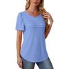 imageOFEEFAN Womens T Shirts Short Sleeve Tops Dressy Casual Blouses Spring Summer Outfits Flowy Pleated Front Scooped Neck2baby Blue